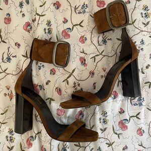 Saint Laurent Brown Suede Buckles Heels